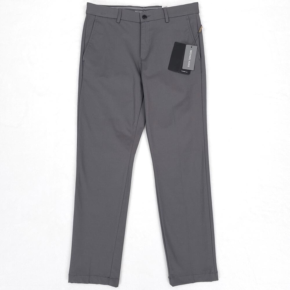 Michael Kors Mens Classic Fit Dress Pants 32x32 Grey Solid Stretch Cotton Blend